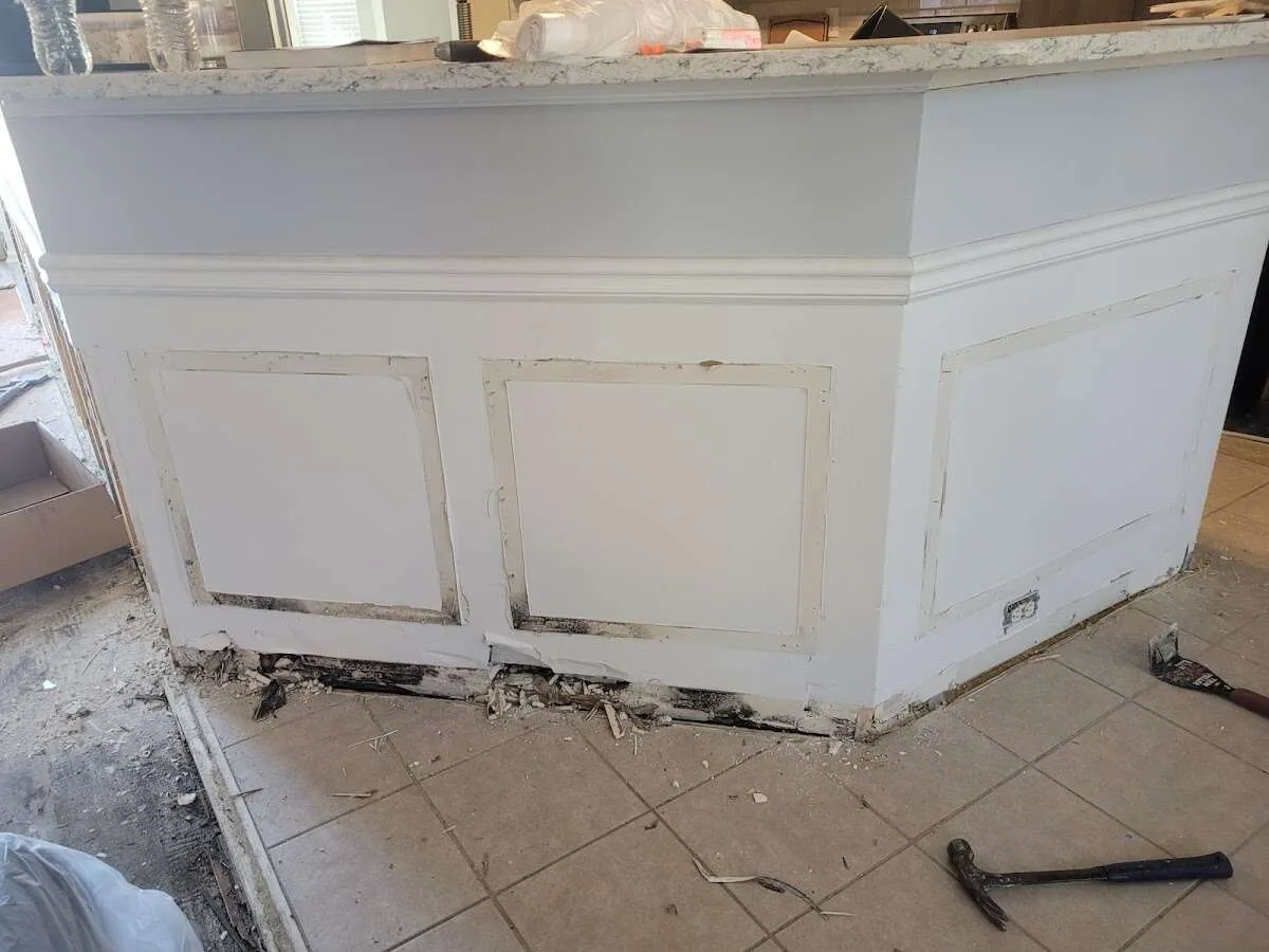 Water damage and mold on kitchen during Sewage Cleanup & Sanitation in La Feria